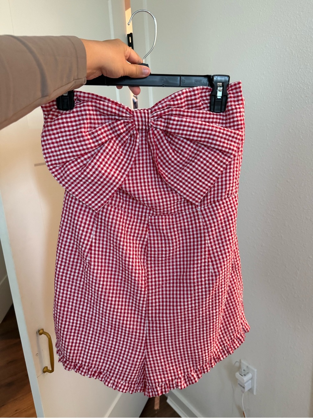 Red Gingham Bow-Front Women's romper